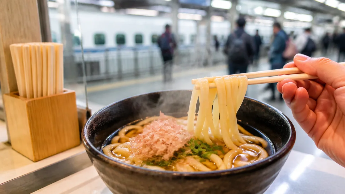 ホームで湯気の立つきしめんを|立ち食い名店の使い方の解説画像