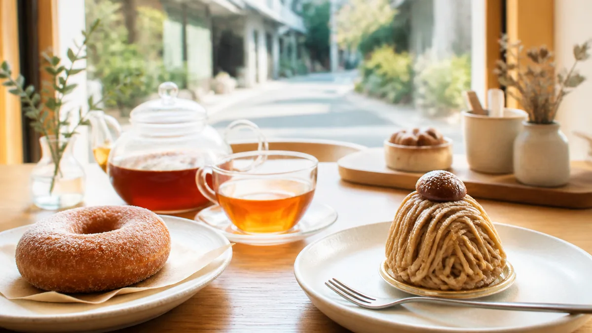 カフェは3系統から選ぶ｜ドーナツ・紅茶・栗菓子のどれに寄る？の解説画像