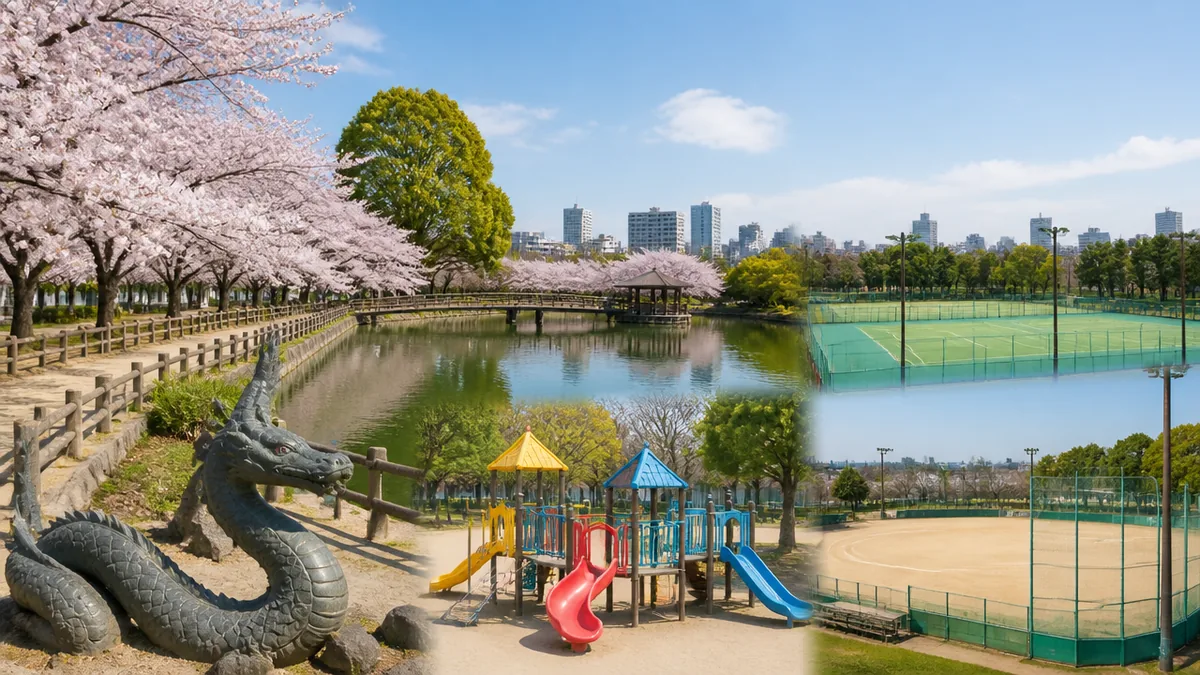 蛇池公園はどんな公園?池・神社・グラウンドが同居する西区の総合公園の解説画像