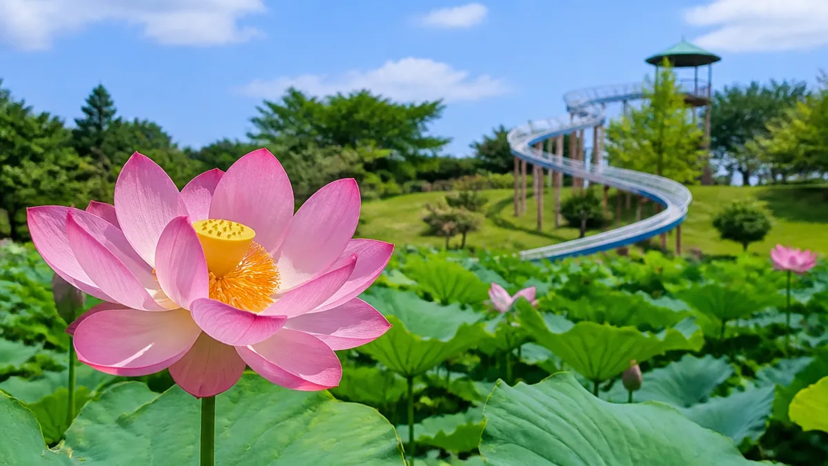 三ツ又ふれあい公園はローラー滑り台と古代ハスが主役｜遊具・駐車場・アクセス完全ガイドのアイキャッチ画像